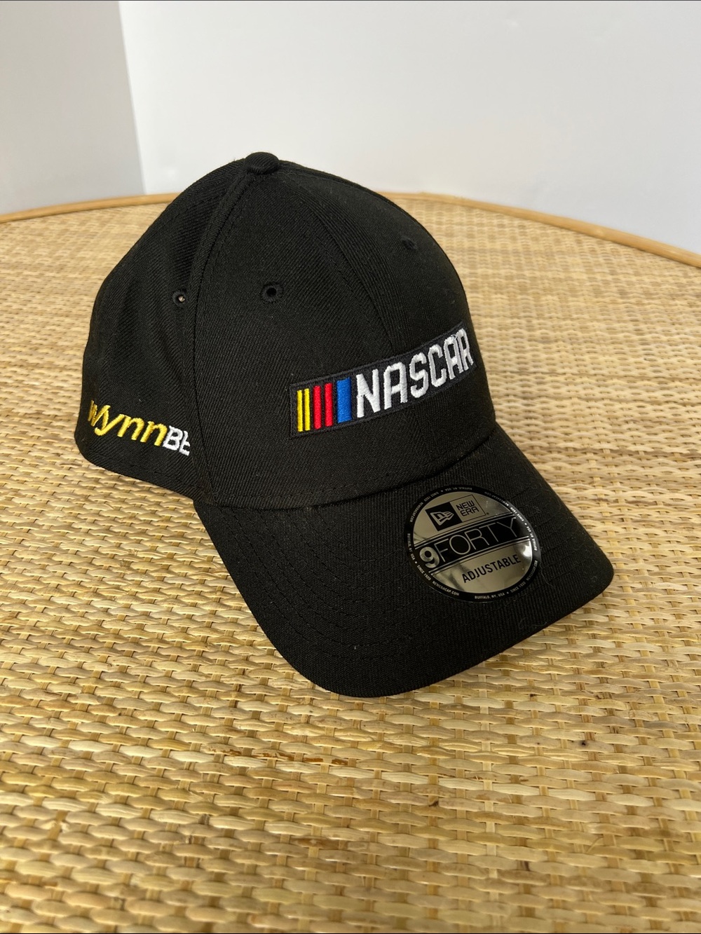 New Era Black NASCAR Wordmark 9TWENTY Adjustable Hat WynnBET logo embroider